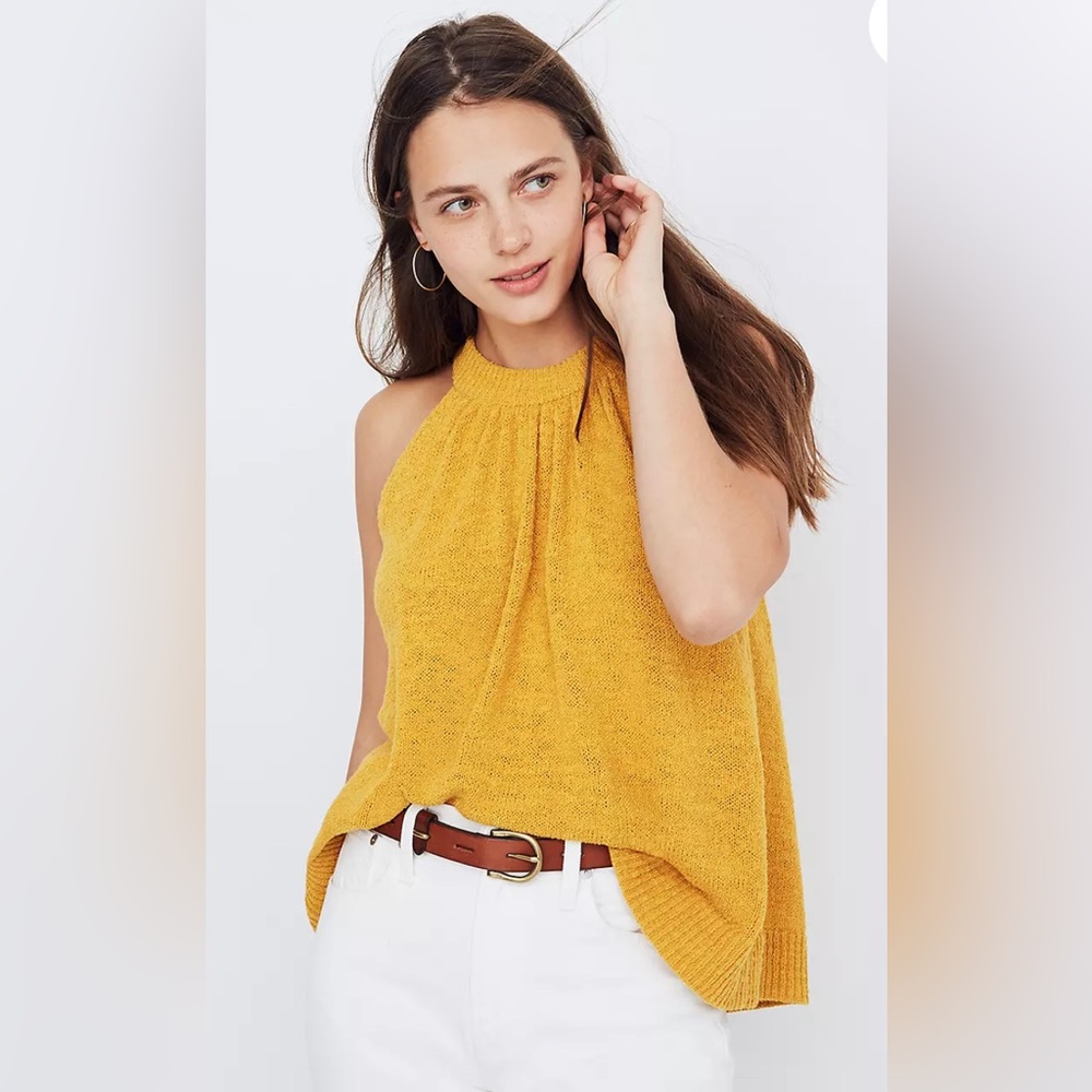 Madewell Gathered Cutout Sweater Tank, Haltered Neckline, Loose Bodice, size Med